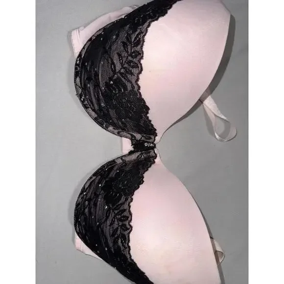 Smart & Sexy Pink and Black Lace Push-Up Bra 40D - Picture 9 of 9